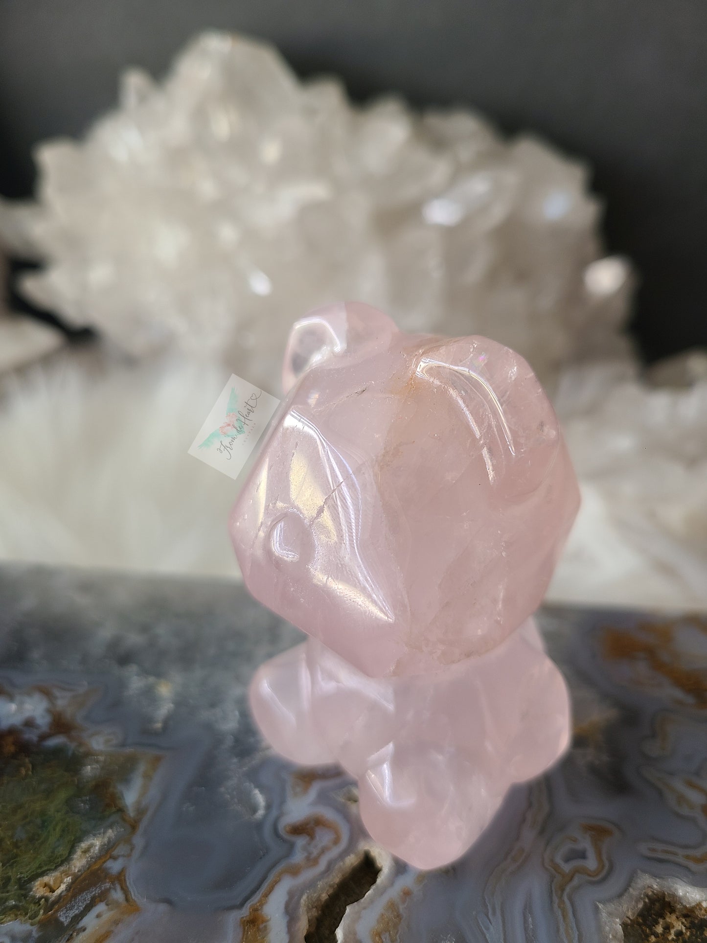 Rose Quartz Bear Carving