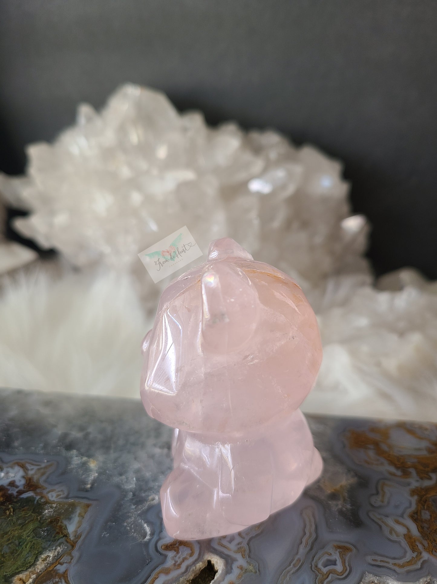 Rose Quartz Bear Carving