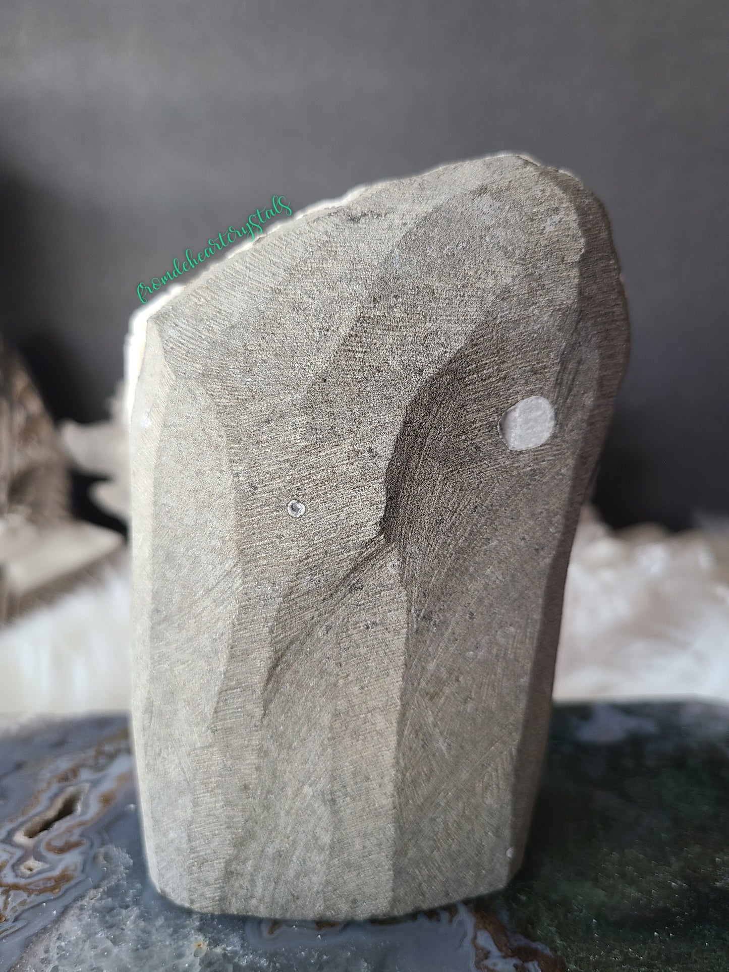 Snow White Stilbite and Green Apophyllite on Sugary Chalcedony Cut base