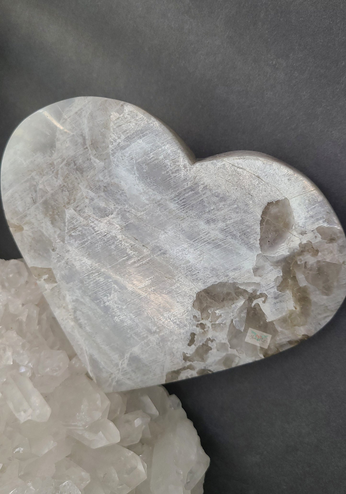 Silver Flash Moonstone Heart on Stand