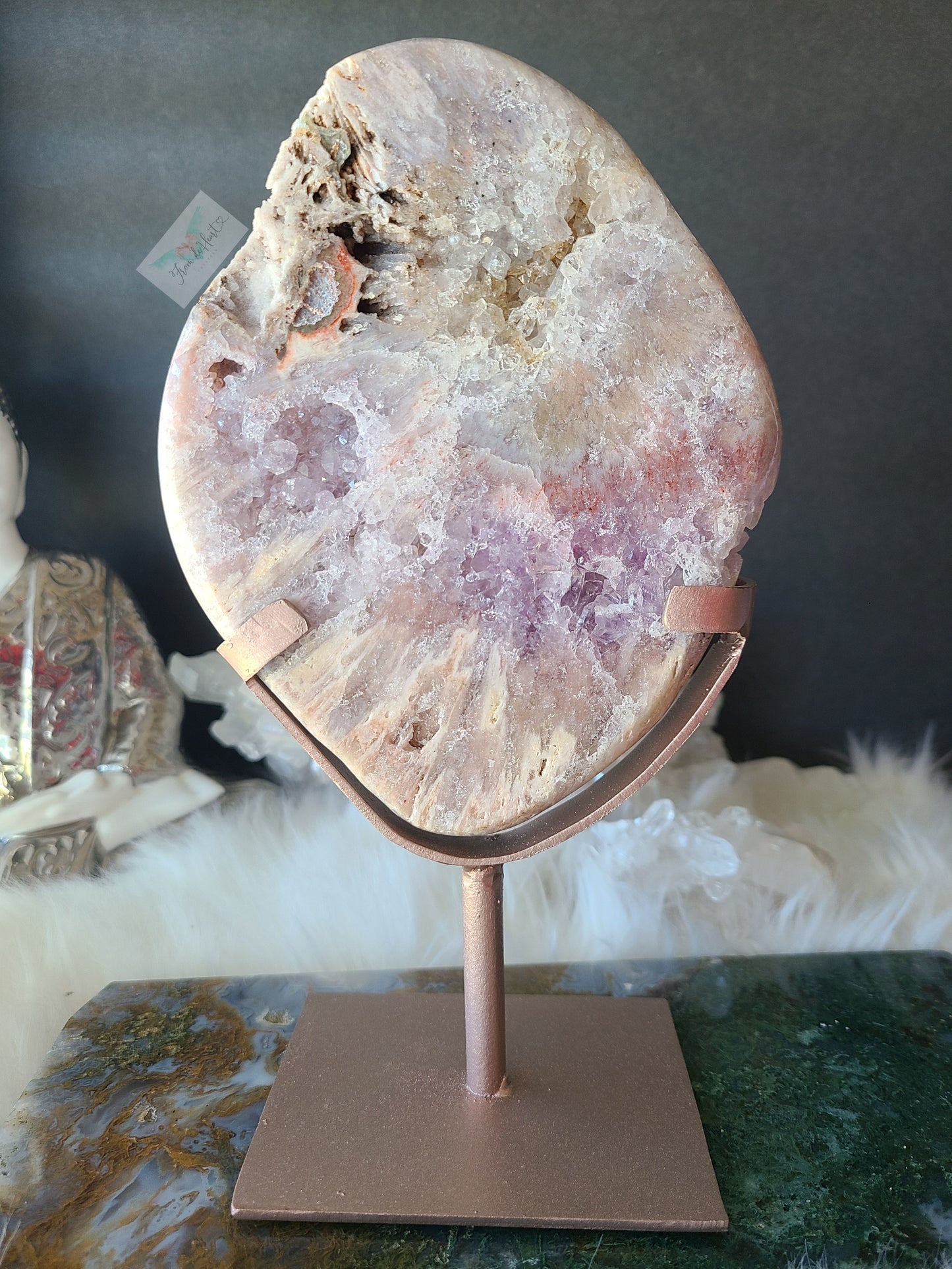 Druzy Pink Amethyst Slab on Stand