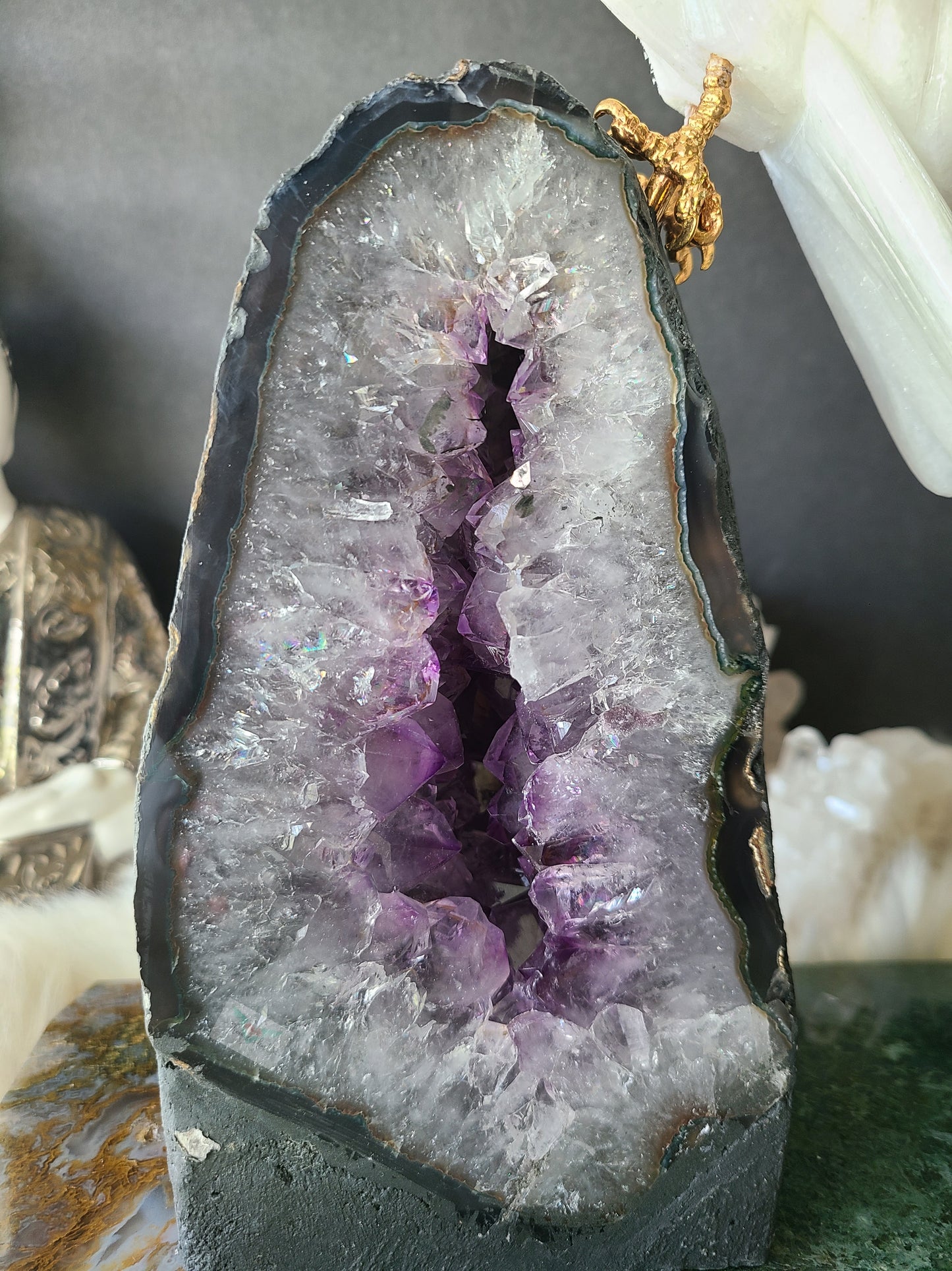 Quartz Cockatoo on Phantom Amethyst Cathedral