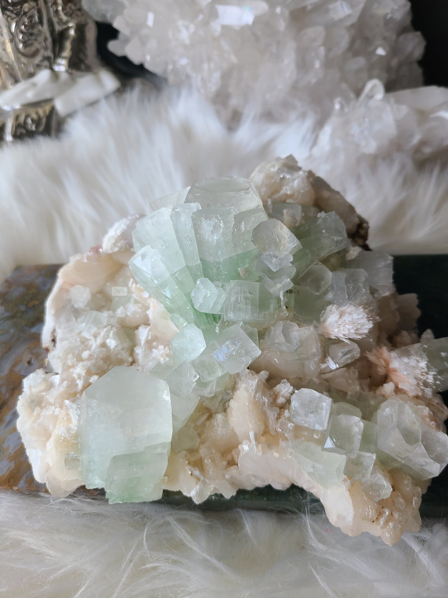 Green Apophyllite with Scolecite Specimen (Statement Piece)