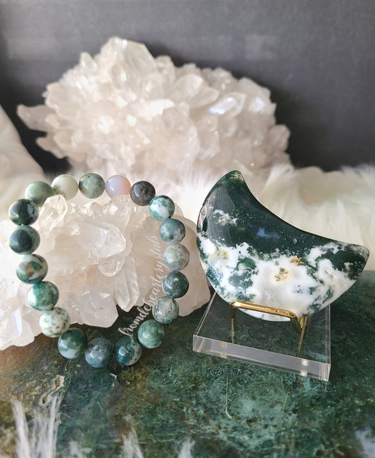 Moss Agate Moon and Bracelet Set (Pair)
