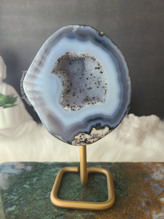 Blue Agate Geode on Stand