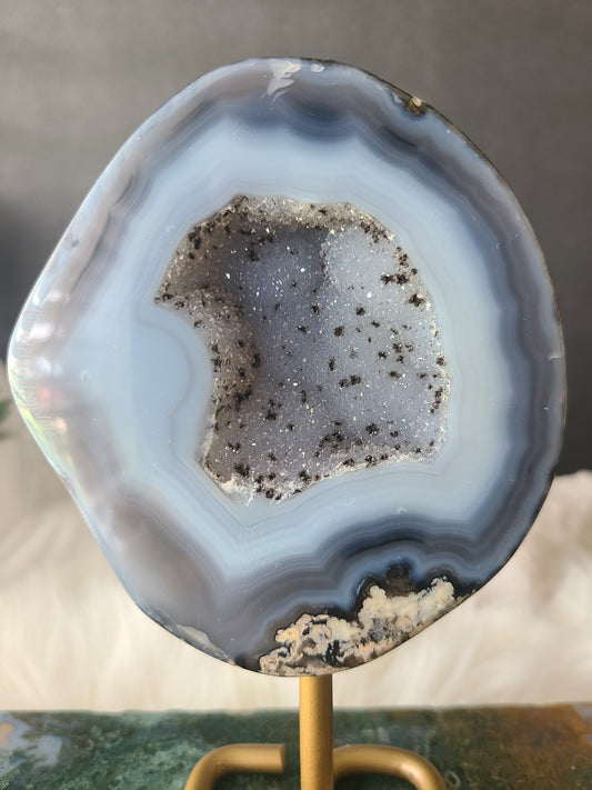 Blue Agate Geode on Stand
