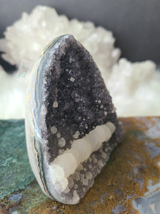 Black Amethyst Cutbase with Calcite