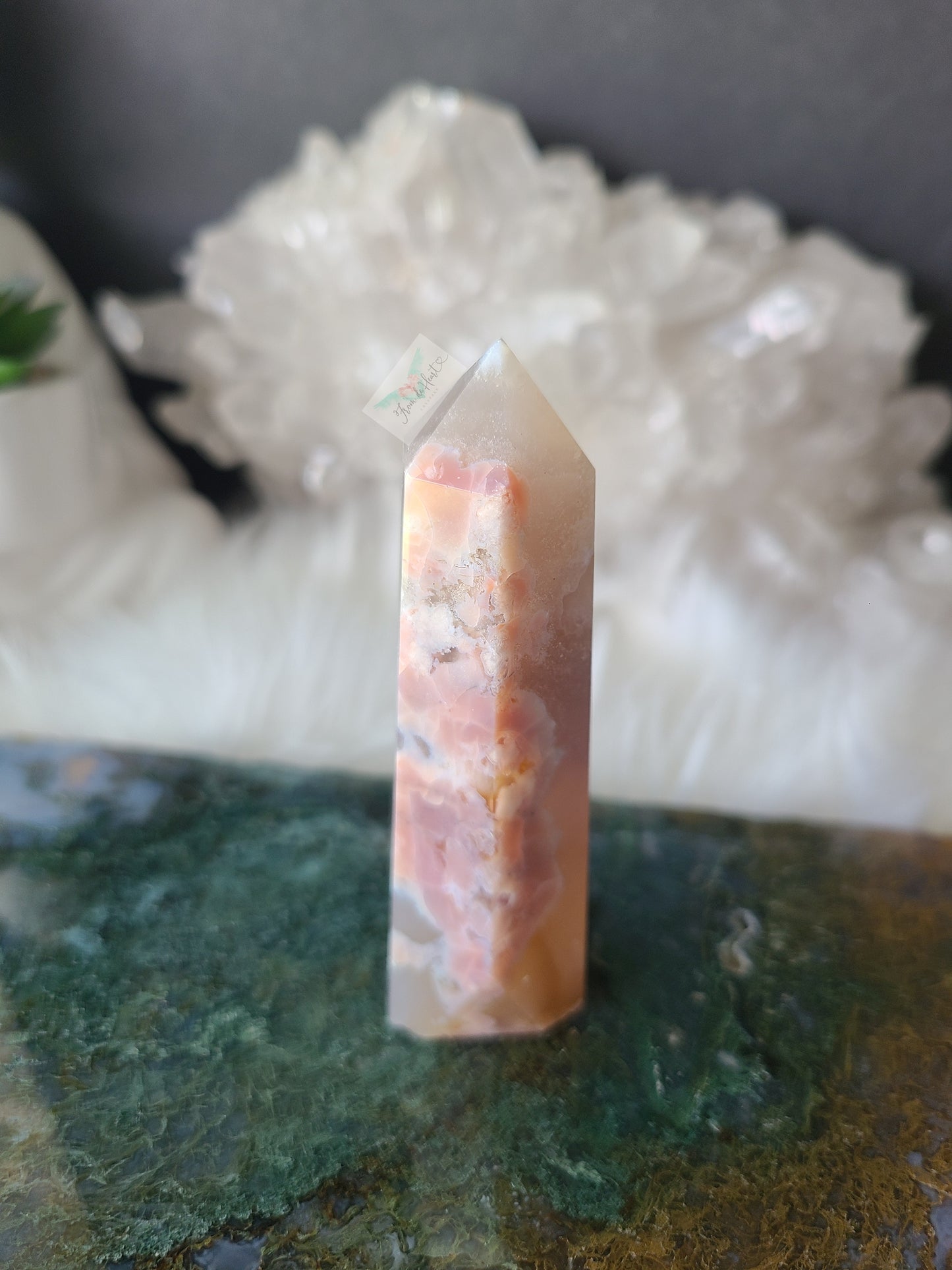 Pink Flower Agate Tower (RARE FIND) (B)