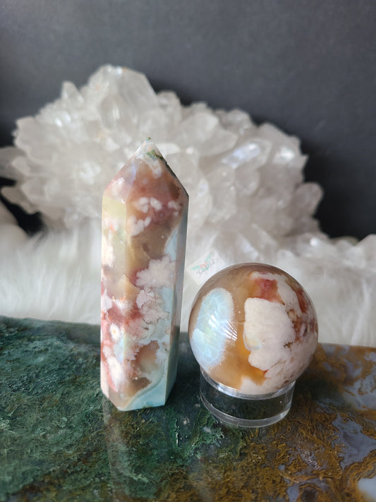 Pink and Turquoise Flower Agate Tower (RARE FIND)