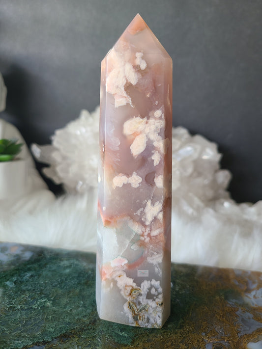 Pink Flower Agate Tower (RARE FIND) (A)