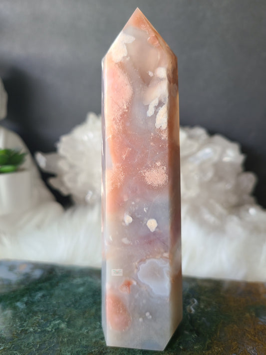 Pink Flower Agate Tower (RARE FIND) (A)