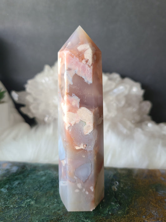 Pink Flower Agate Tower (RARE FIND) (B)