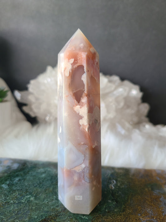 Pink Flower Agate Tower (RARE FIND) (B)