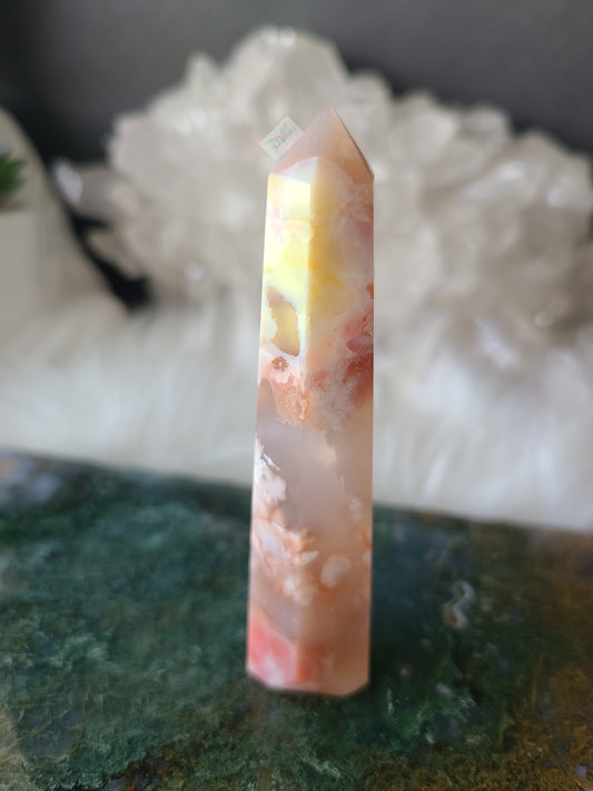 Pink and Yellow Flower Agate Tower (RARE FIND)