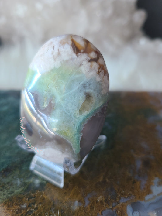Green Flower Agate Palmstone (E)