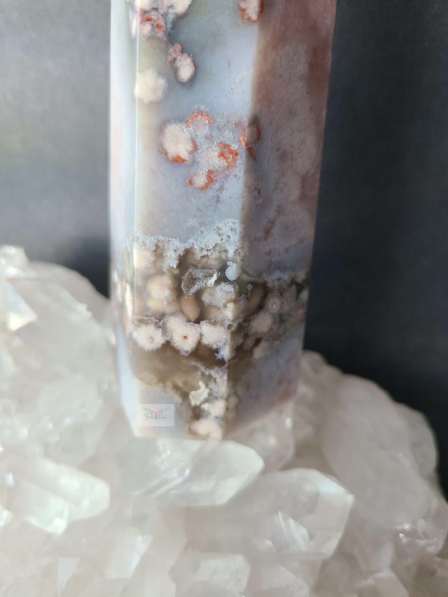 High Quality Pink Amethyst and Flower Agate Tower