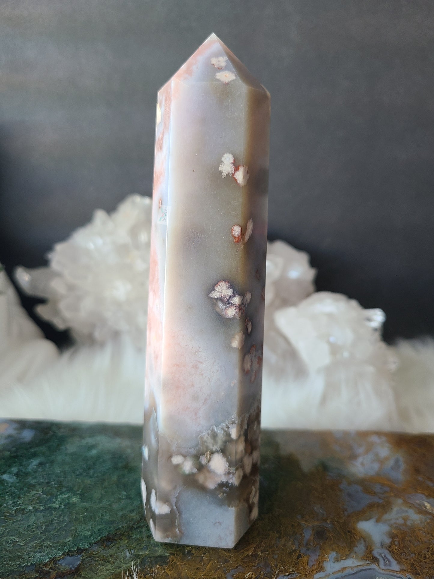 High Quality Pink Amethyst and Flower Agate Tower