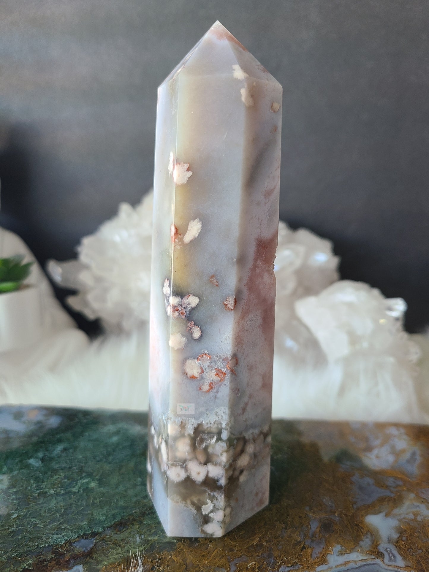 High Quality Pink Amethyst and Flower Agate Tower