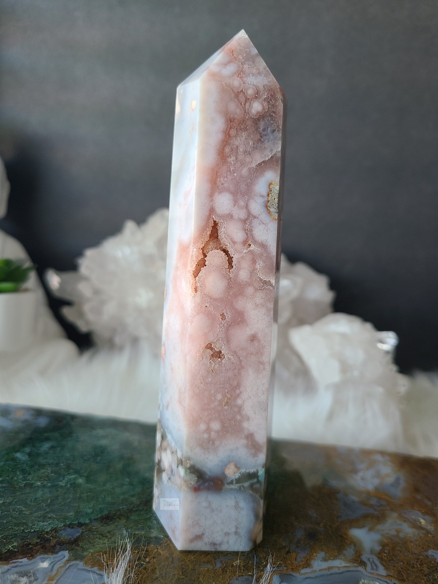 High Quality Pink Amethyst and Flower Agate Tower
