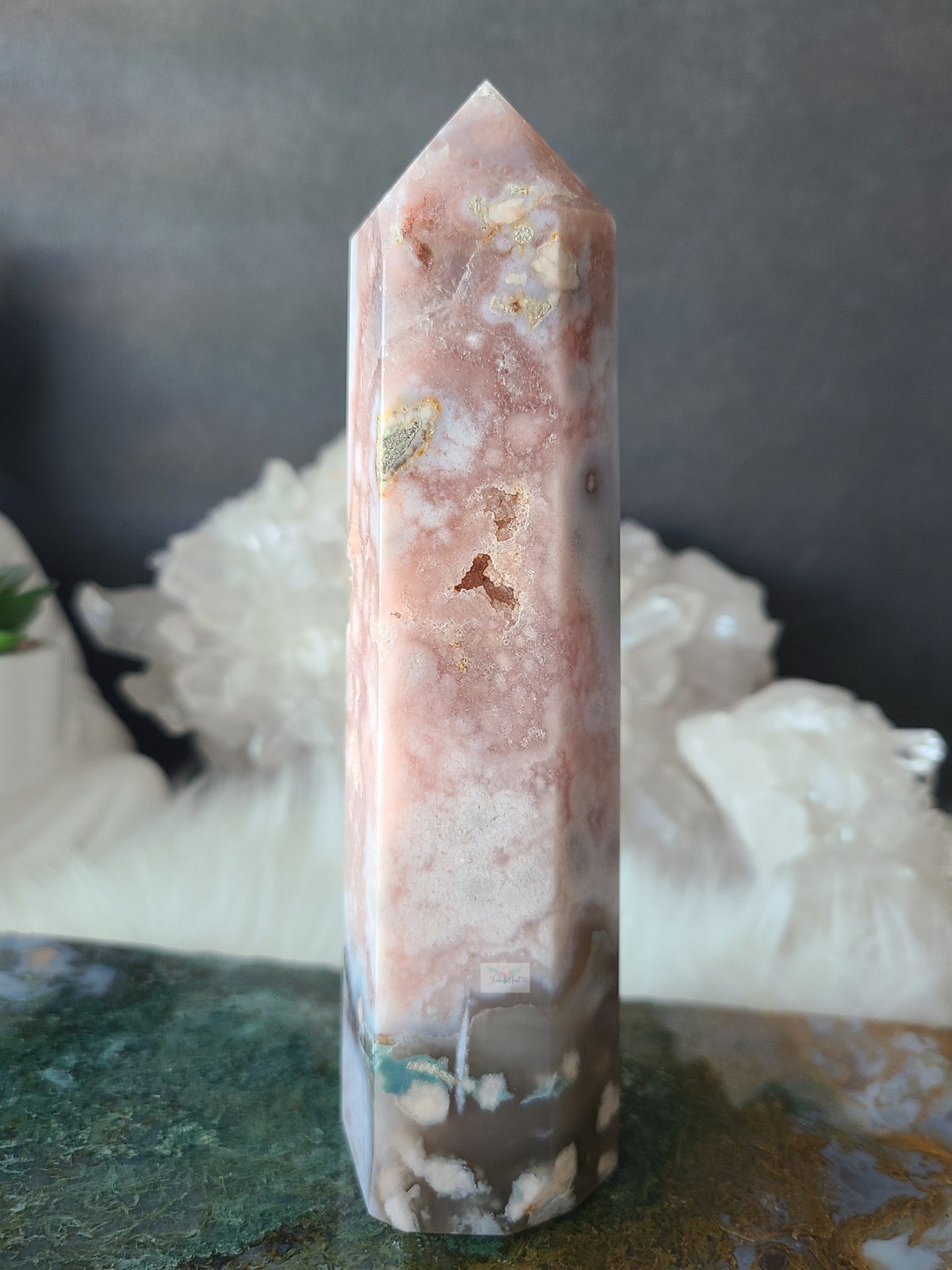 High Quality Pink Amethyst and Flower Agate Tower