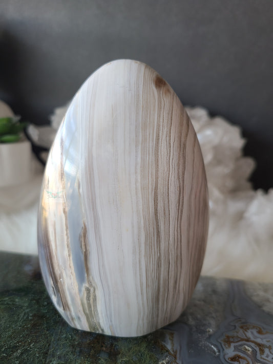 White Banded Ocean Jasper with Quartz Freeform