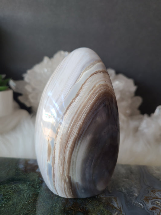 White Banded Ocean Jasper with Quartz Freeform