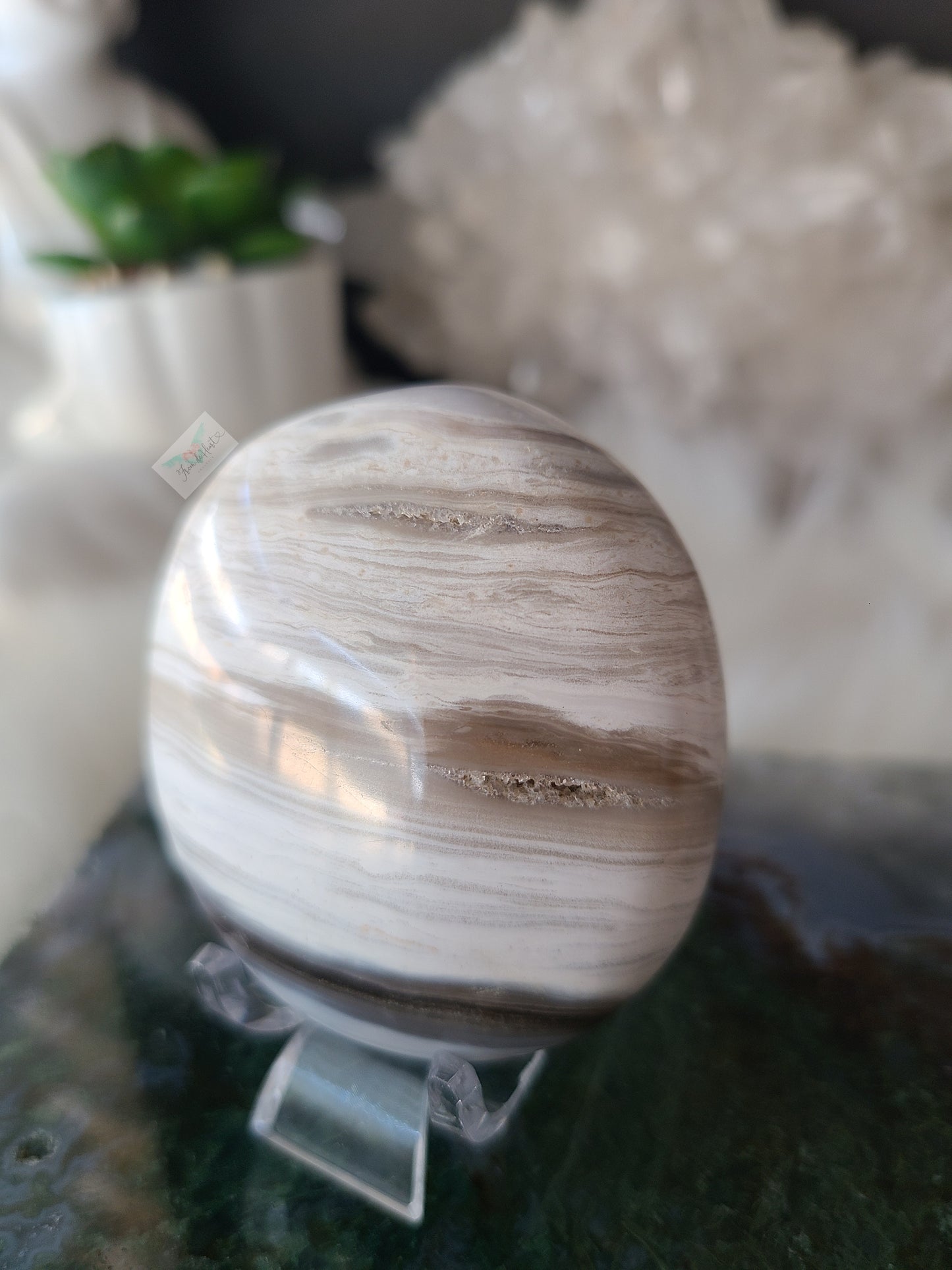 White Ocean Jasper Palmstone (A)