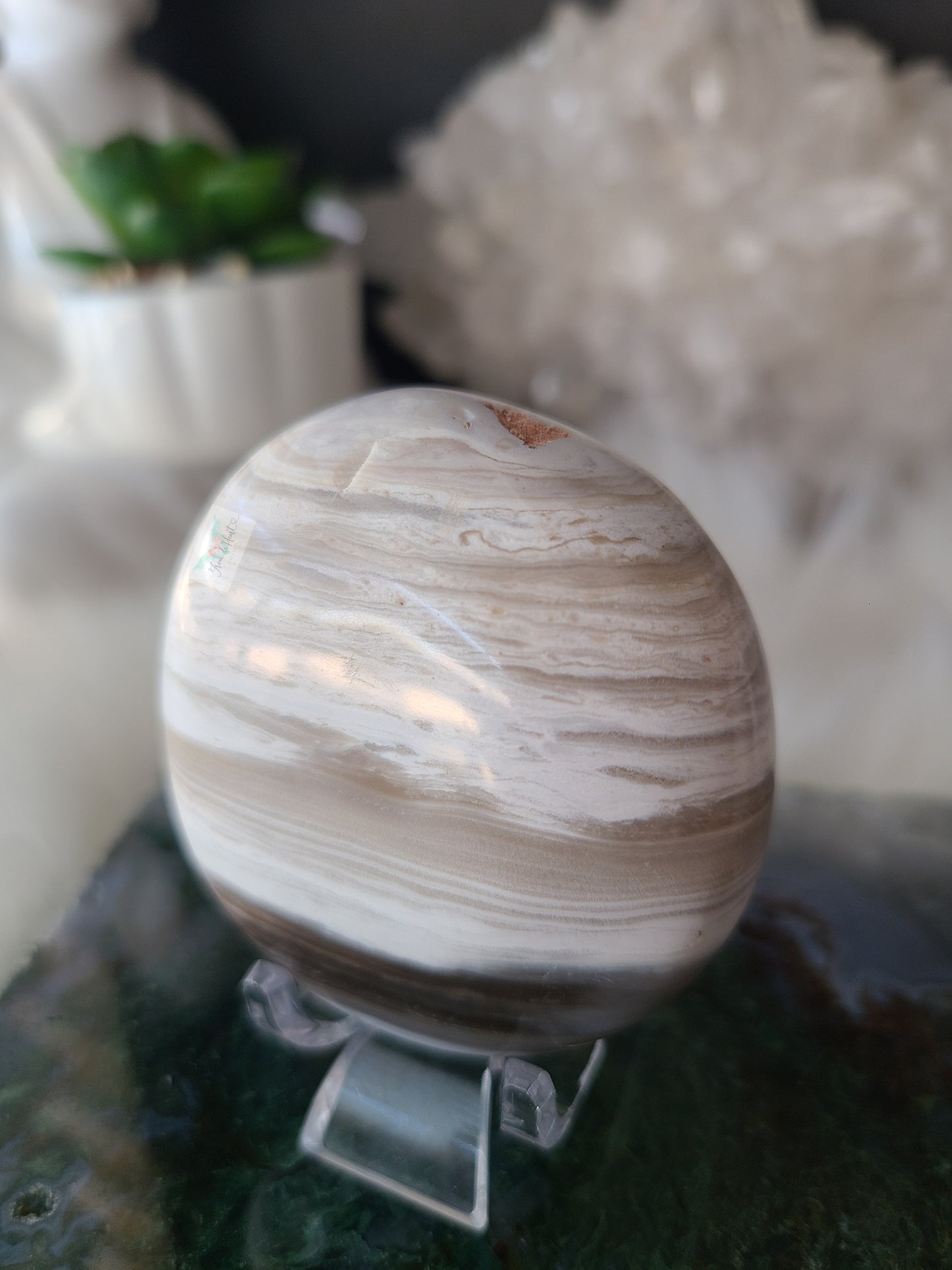 White Ocean Jasper Palmstone (A)