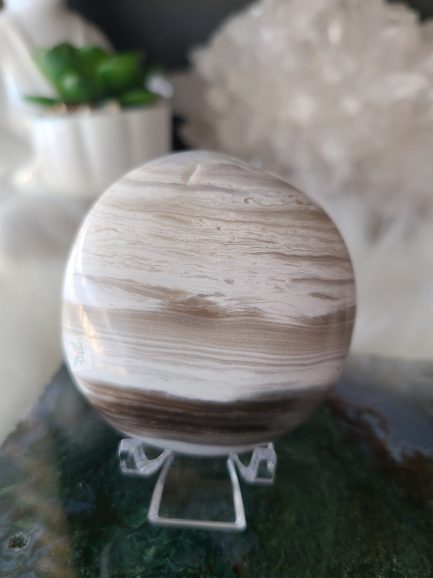 White Ocean Jasper Palmstone (A)