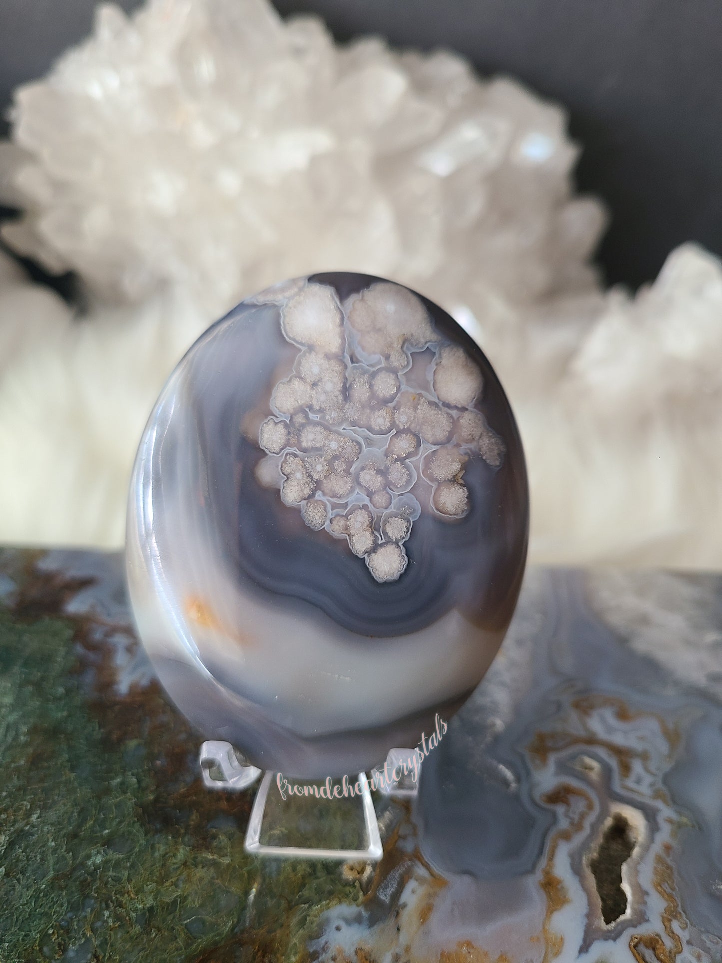 Gray Flower Agate Palmstone