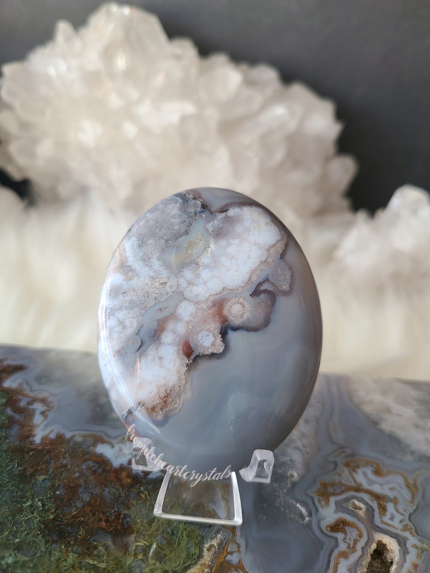 Gray Flower Agate Palmstone (B)