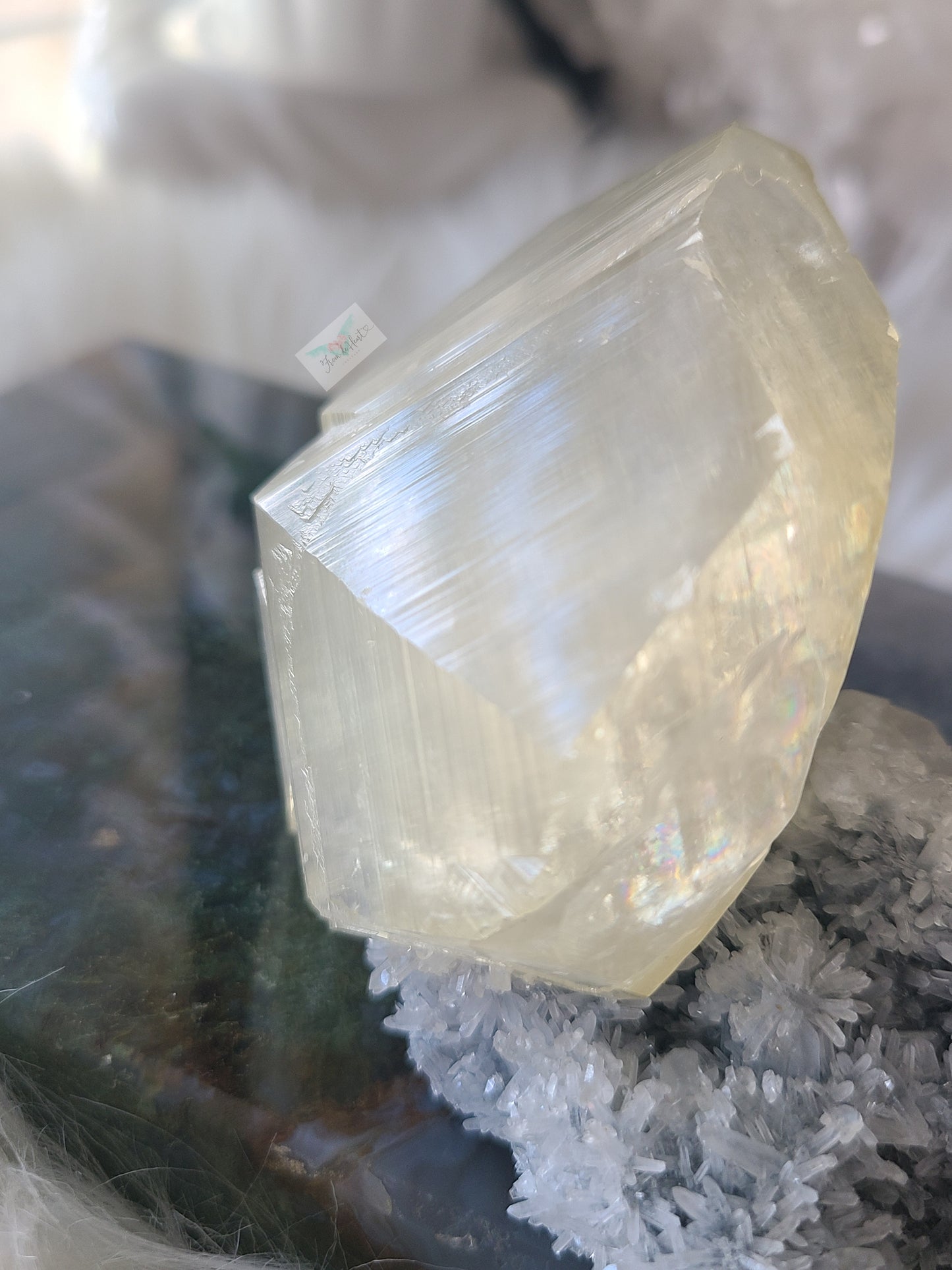 Benz Calcite on Flowery Quartz Cluster