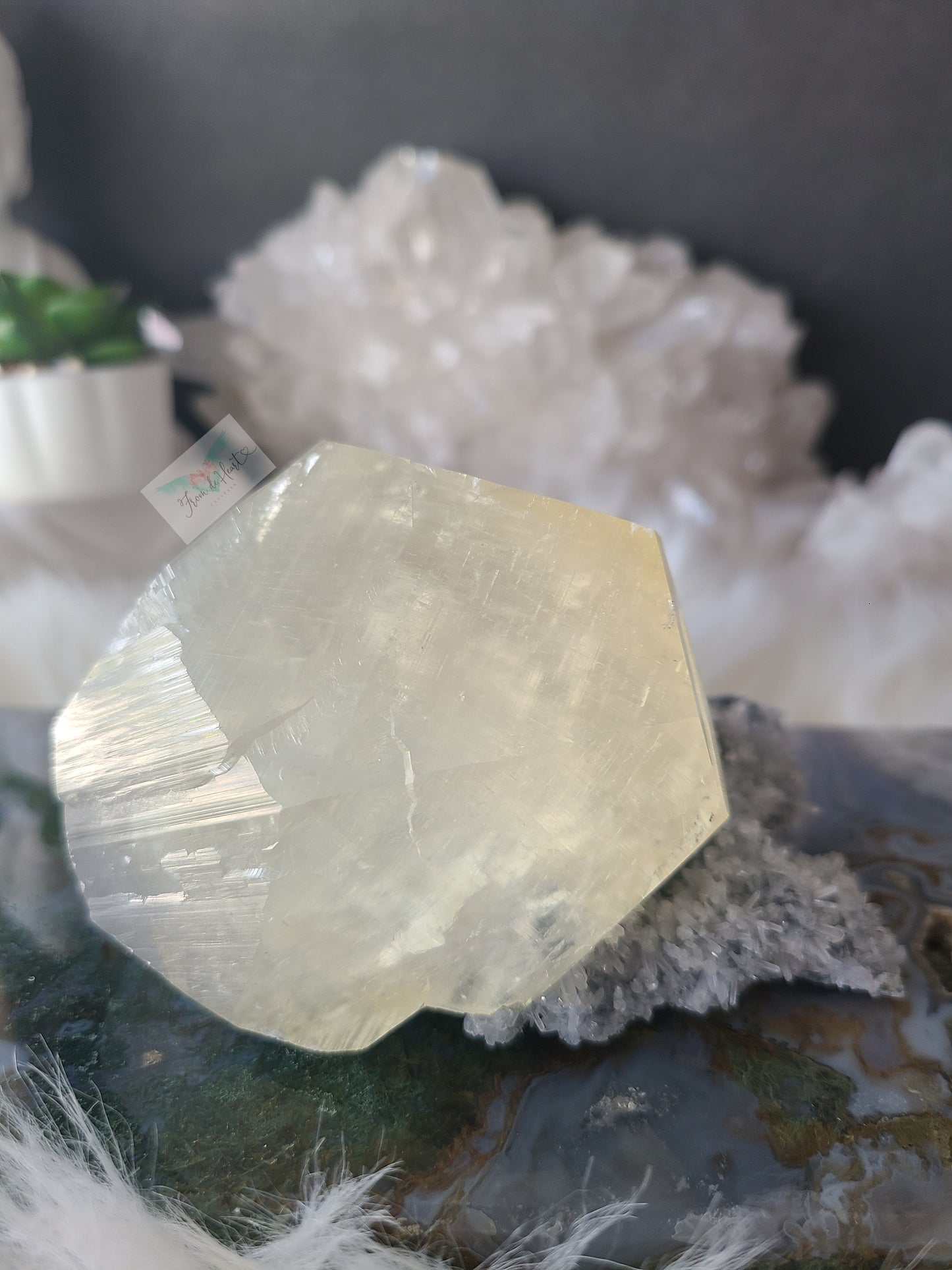 Benz Calcite on Flowery Quartz Cluster