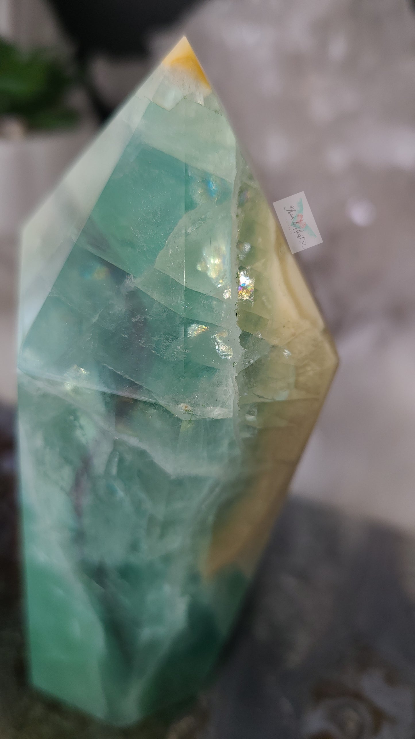 Green and Yellow Fluorite Tower