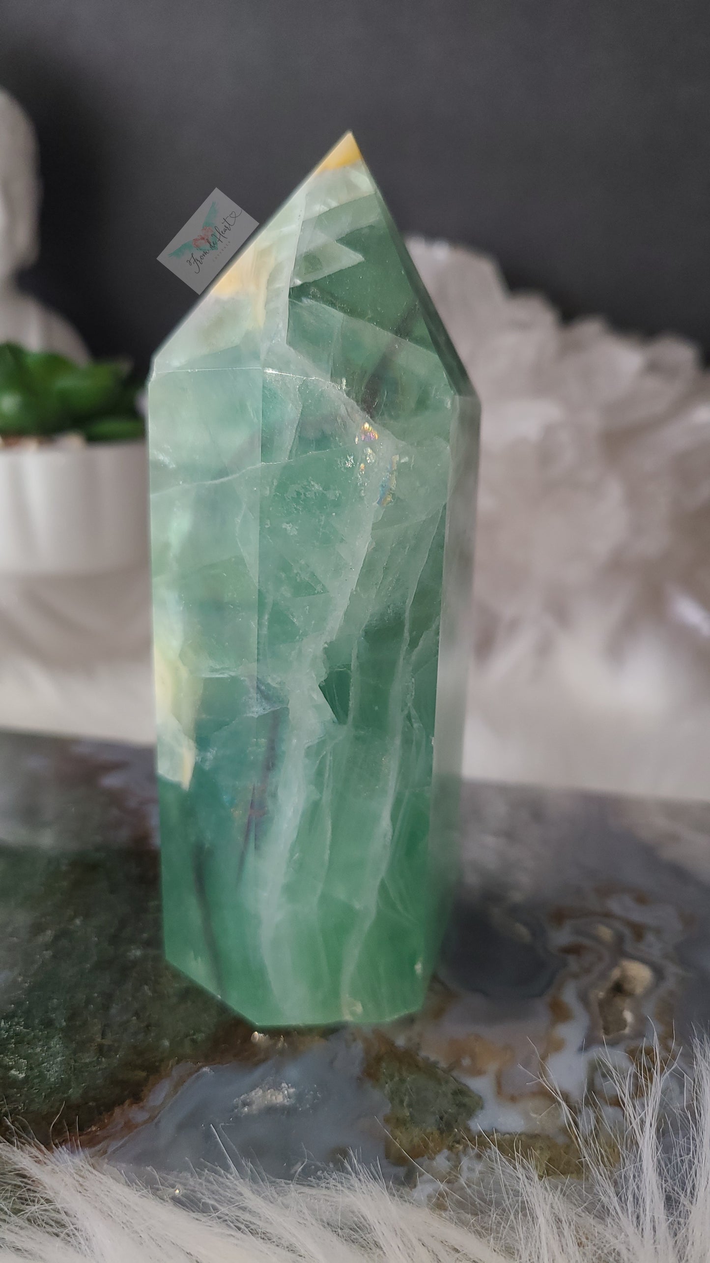 Green and Yellow Fluorite Tower