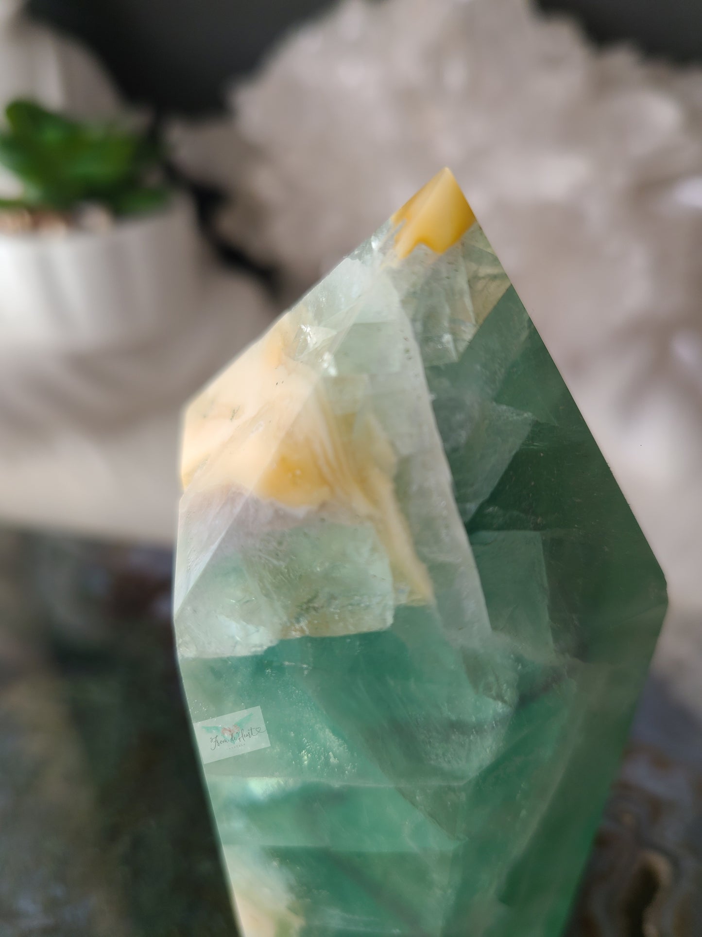 Green and Yellow Fluorite Tower