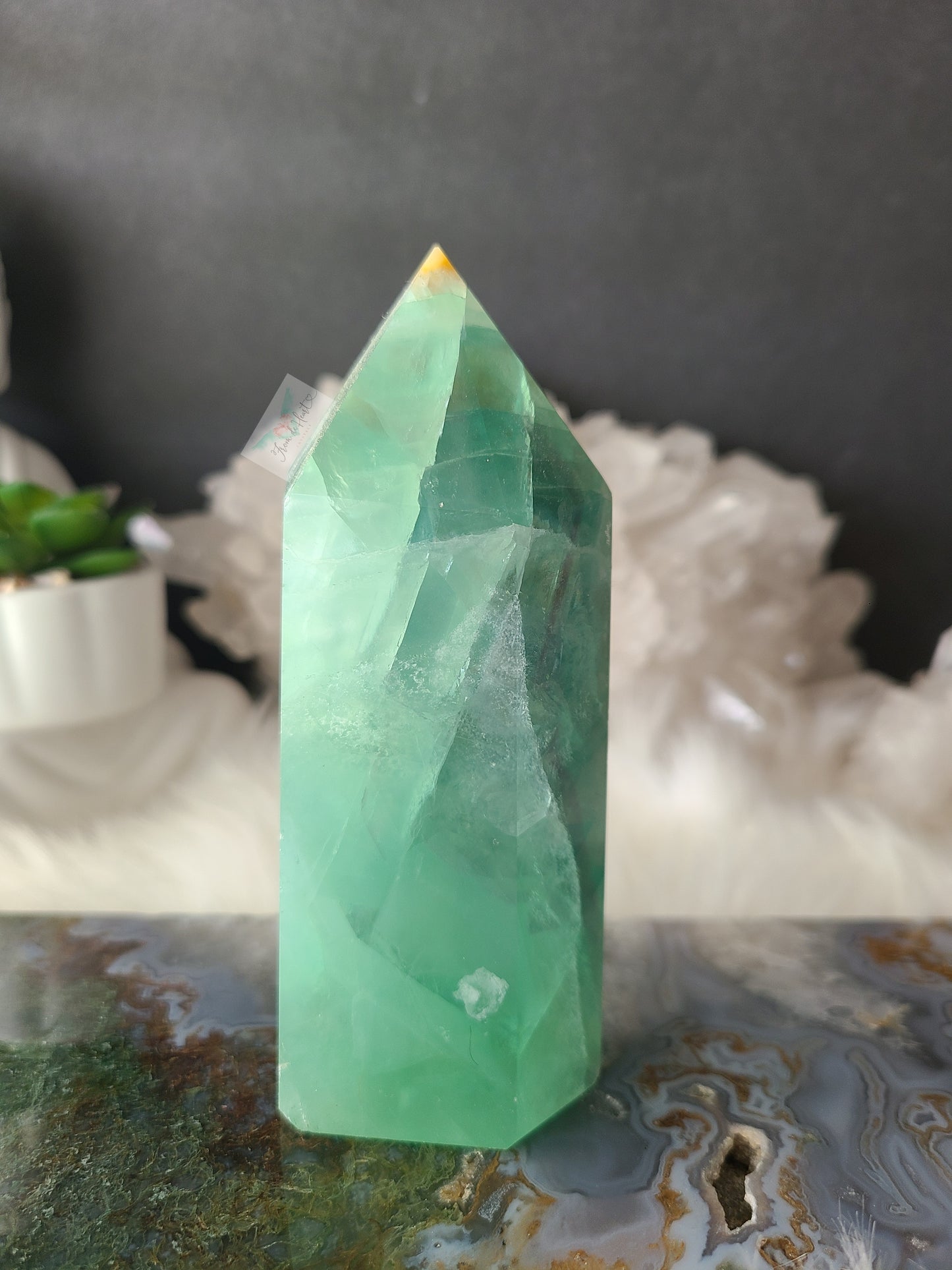 Green and Yellow Fluorite Tower