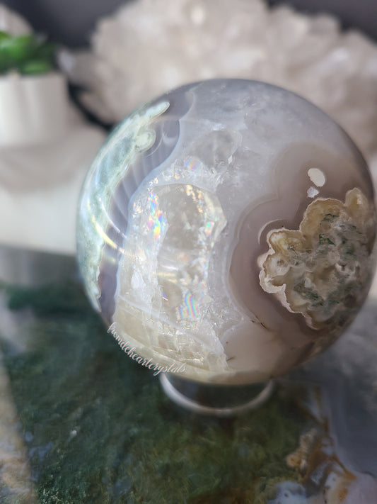 Moss Agate Calcite Sphere (Rare Find)