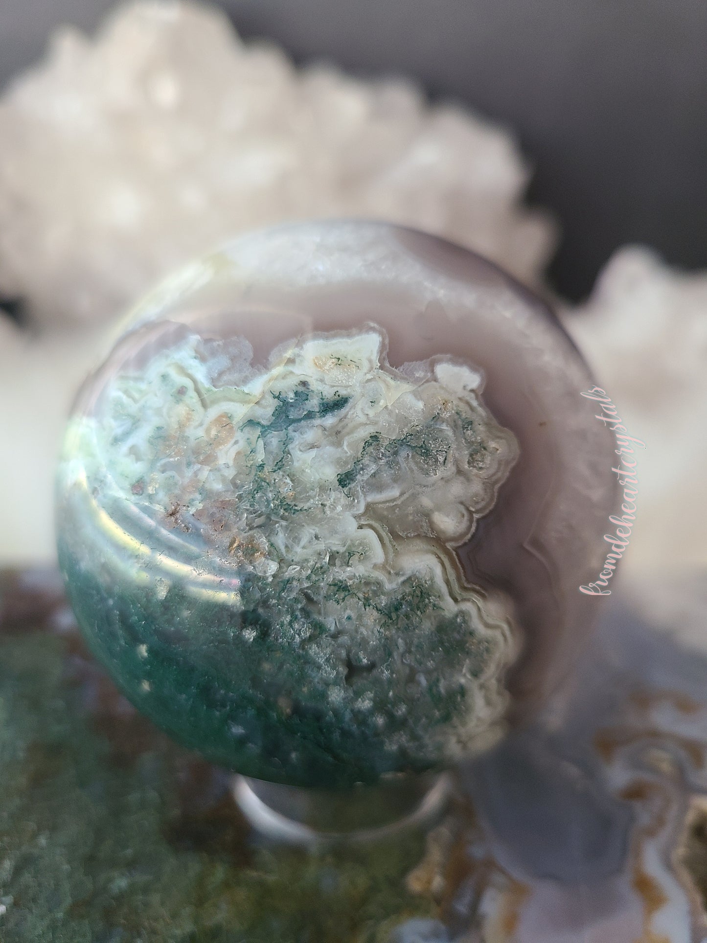 Moss Agate Calcite Sphere (Rare Find)