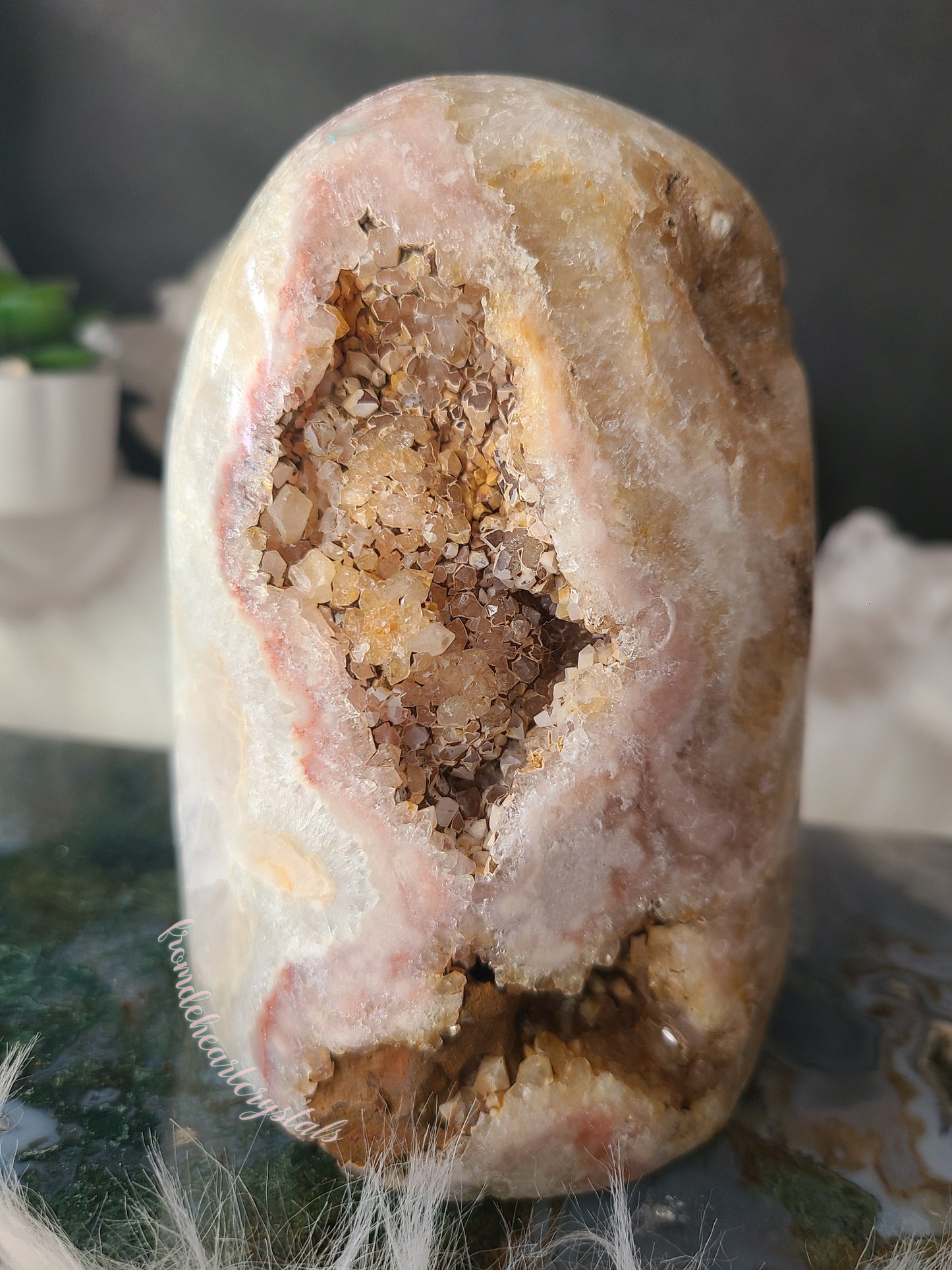 Pink Amethyst Cut base with Purple Amethyst Geode