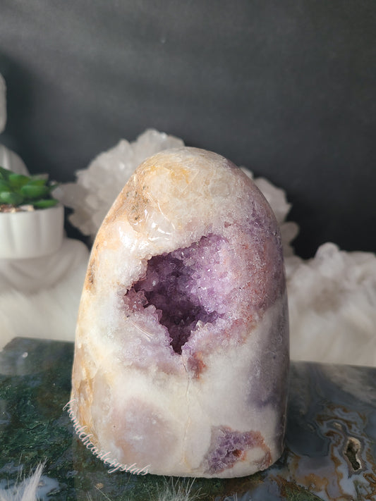 Pink Amethyst Cut base with Purple Amethyst Geode