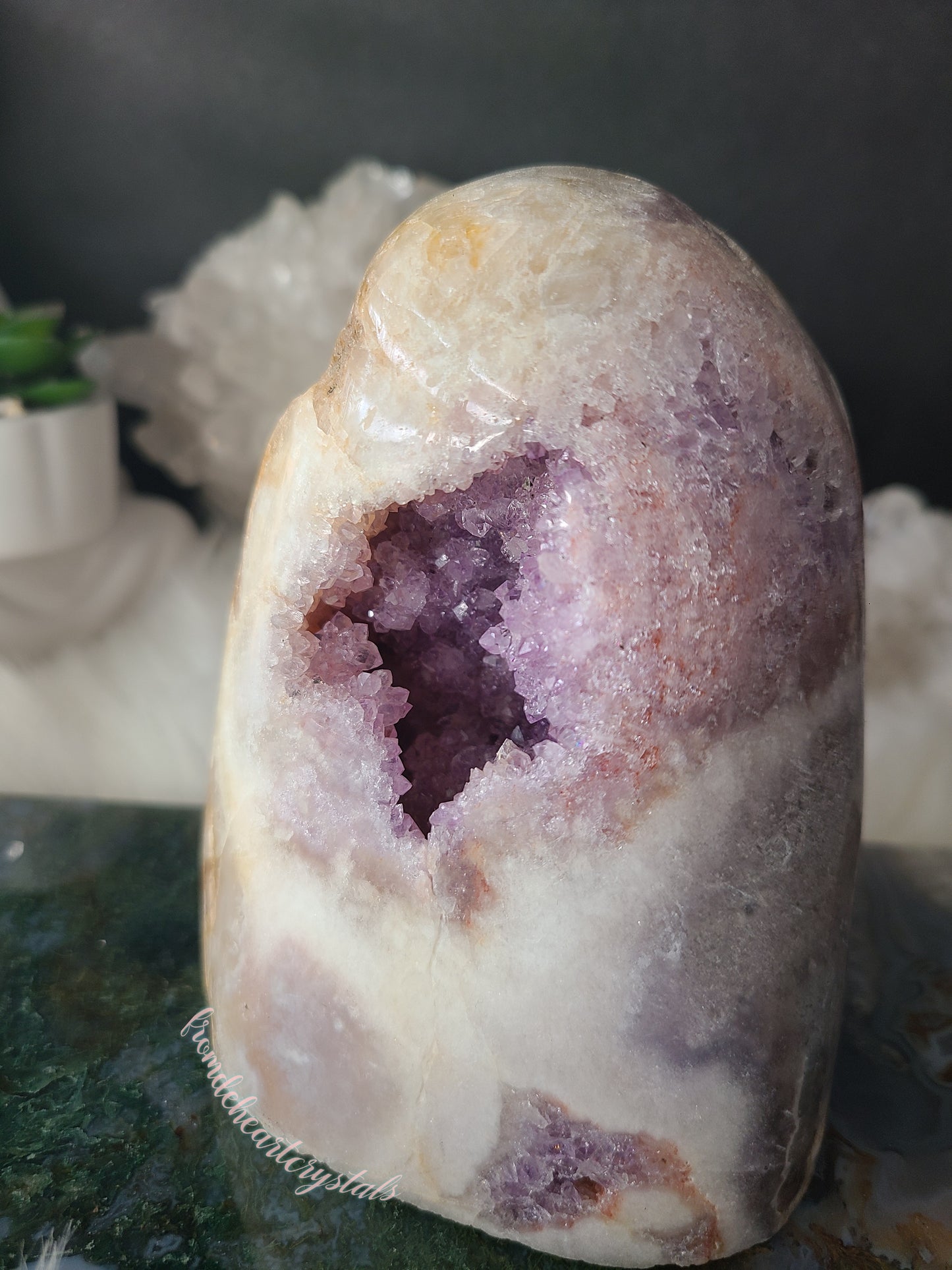 Pink Amethyst Cut base with Purple Amethyst Geode