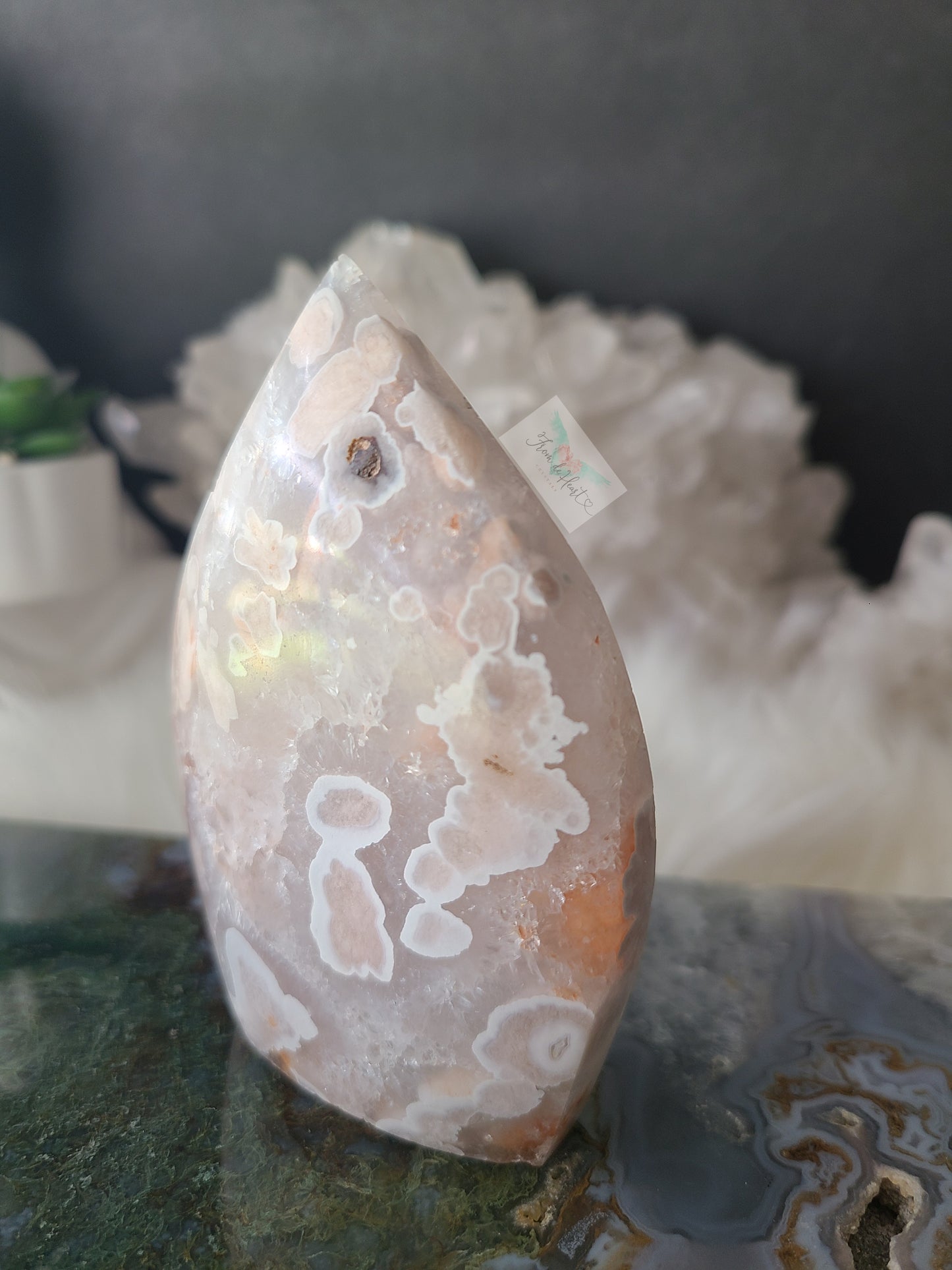 Pink Flower Agate Quartz Flame