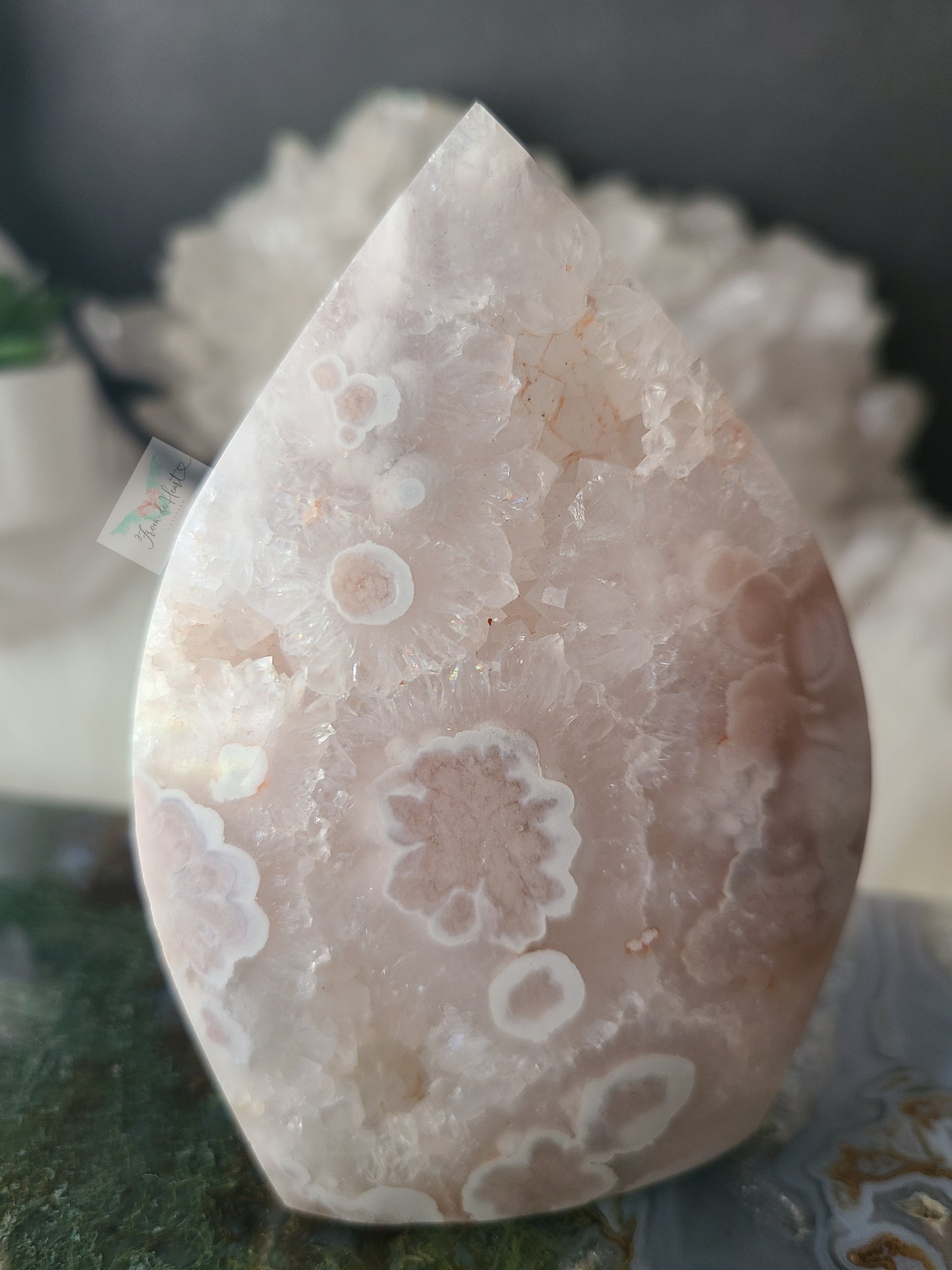 Pink Flower Agate Quartz Flame
