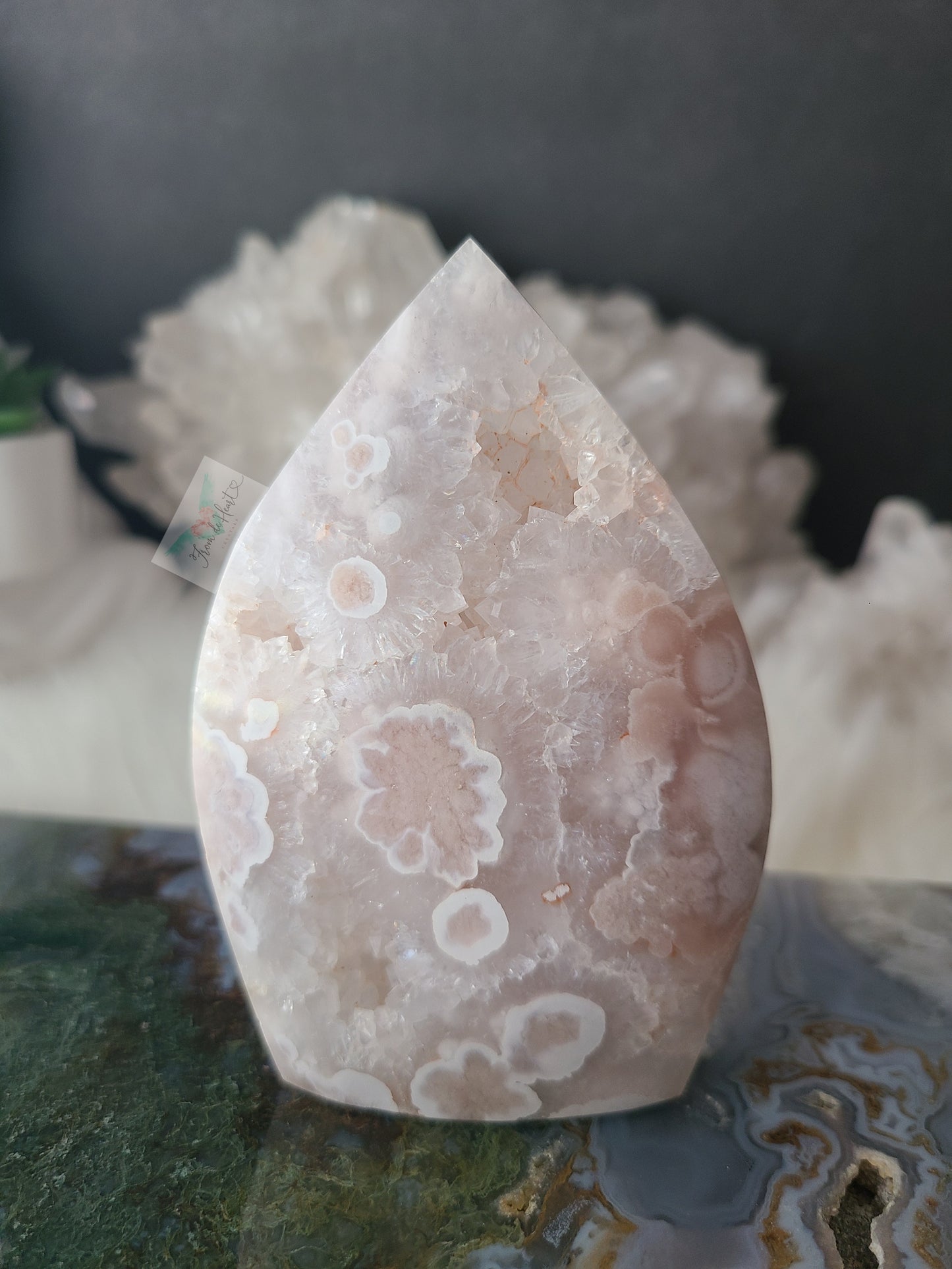 Pink Flower Agate Quartz Flame