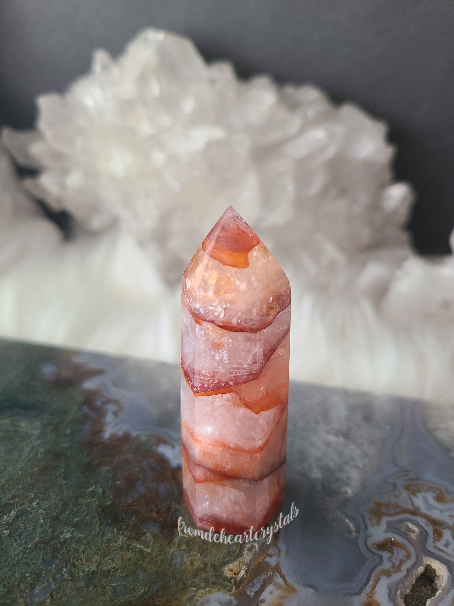 Carnelian Sphere Fire Quartz Point Set