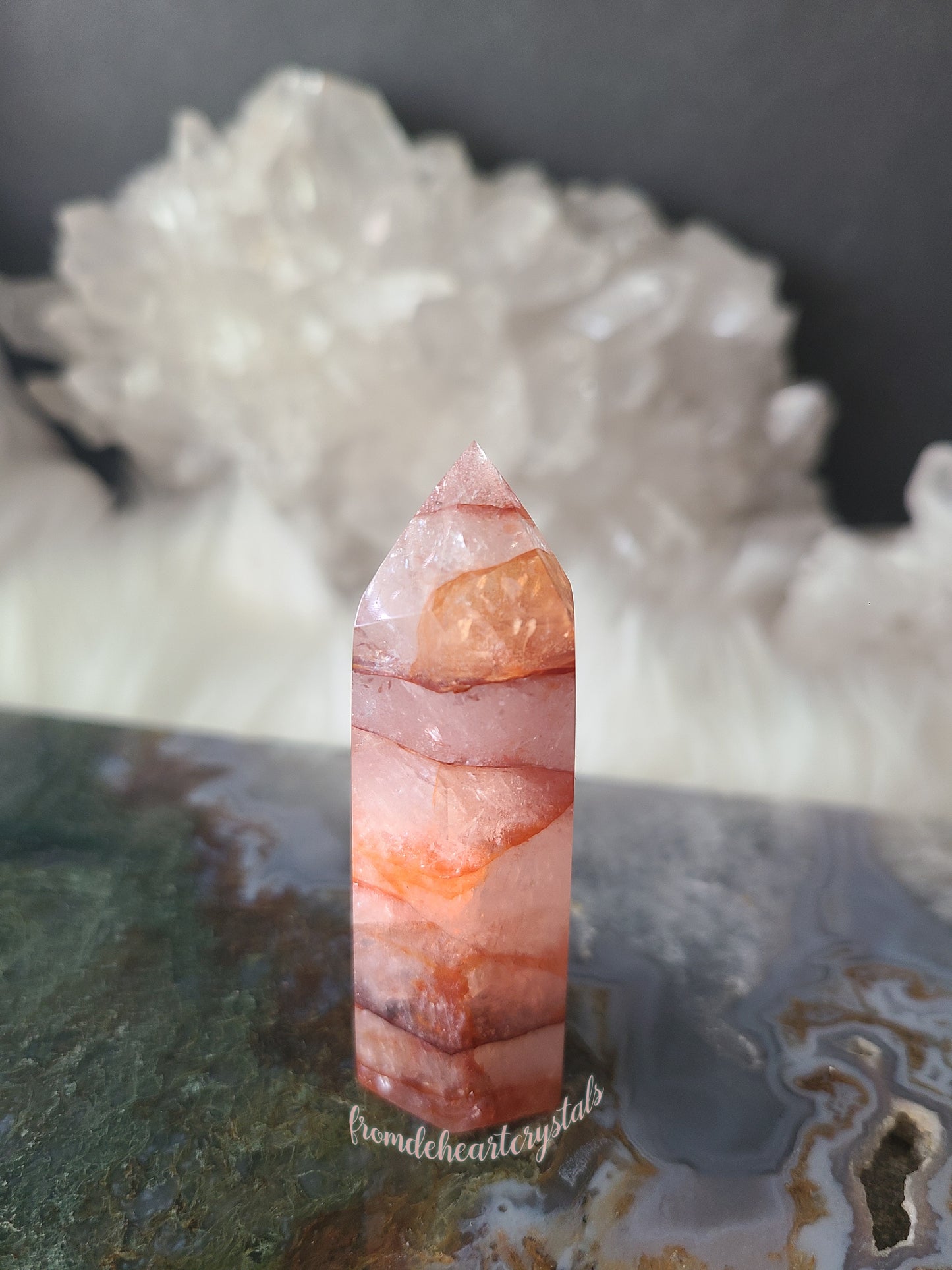 Carnelian Sphere Fire Quartz Point Set