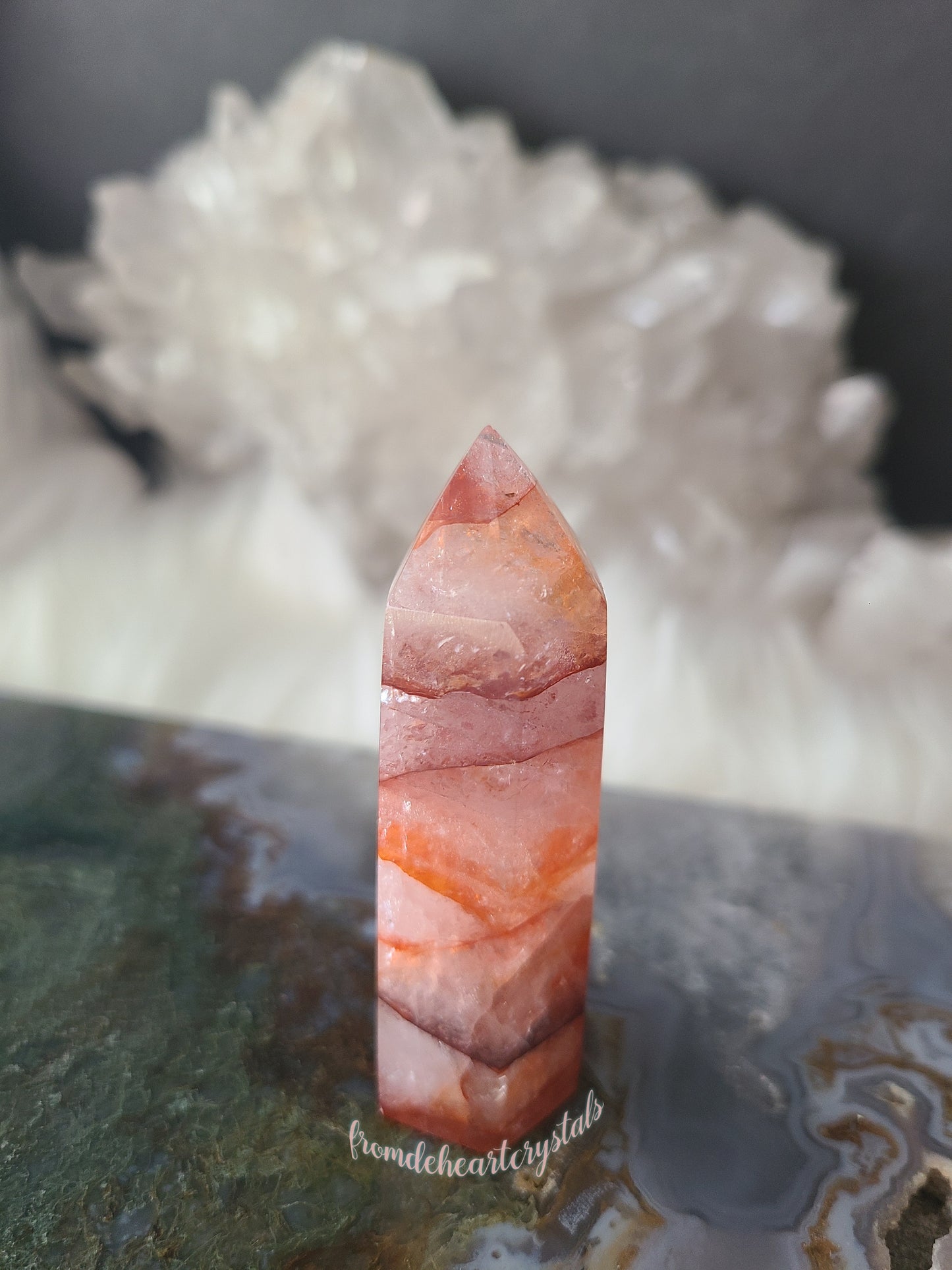 Carnelian Sphere Fire Quartz Point Set