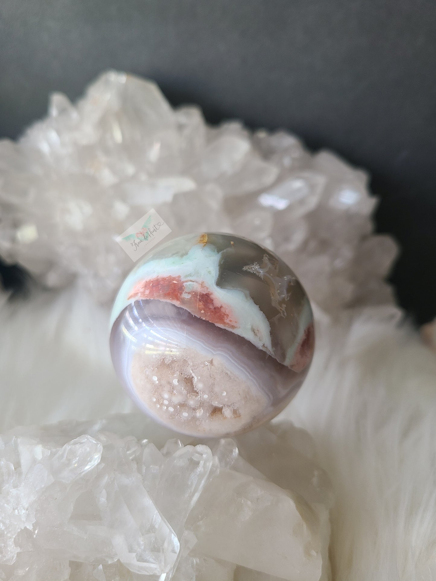 Green Flower Agate Pink Amethyst Sphere
