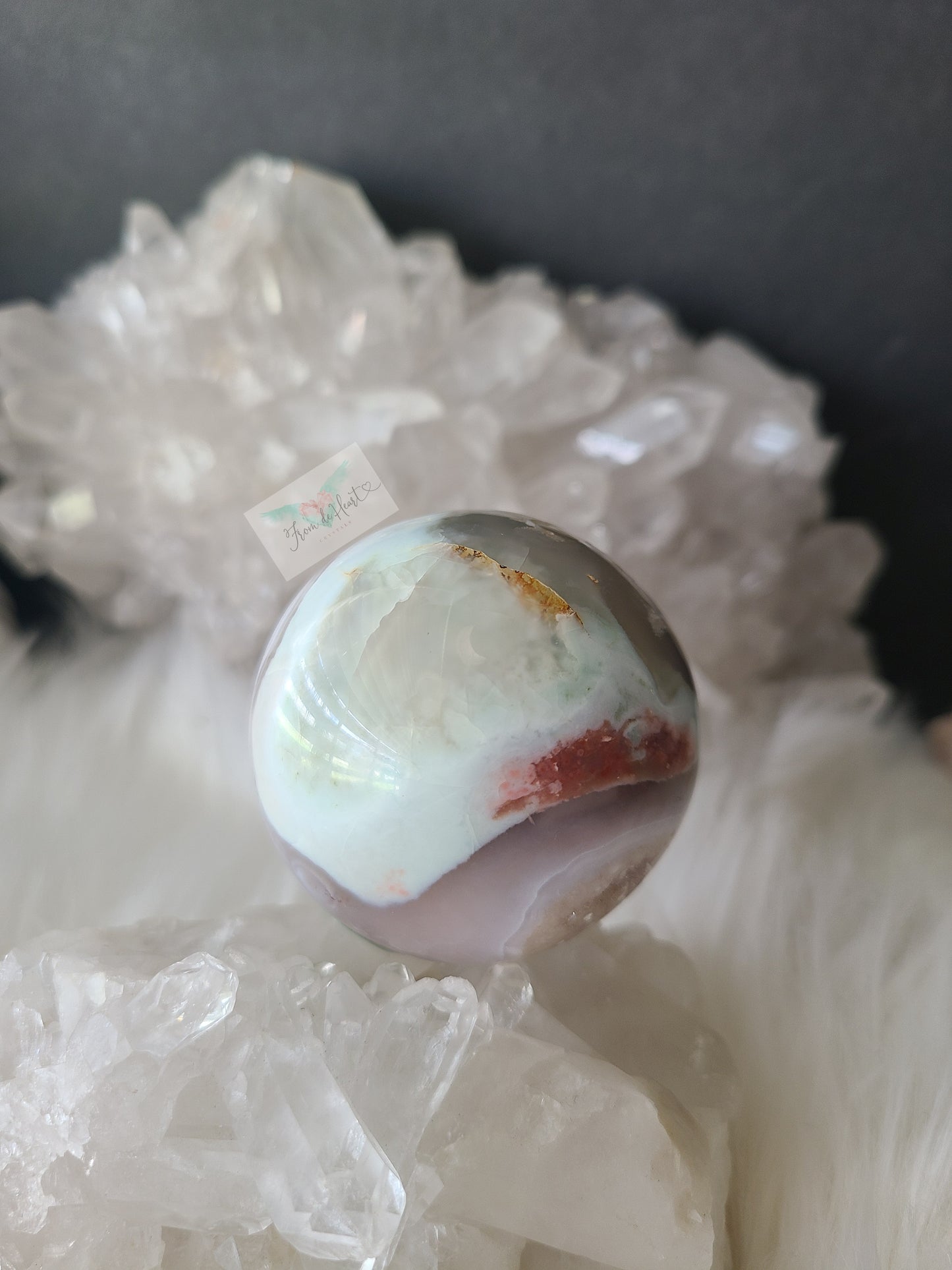 Green Flower Agate Pink Amethyst Sphere